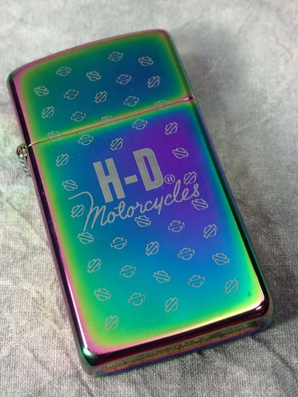 Rare Slim Harley Davidson Logo Spectrum Finish Zippo Lighter